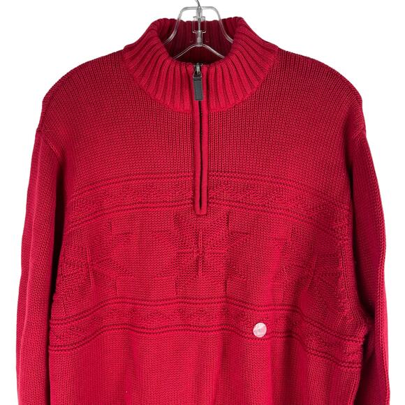 Chaps 1/4 Zip Lodge Snowflakes Pullover Sweater Cabin Red Size L - Picture 3 of 9